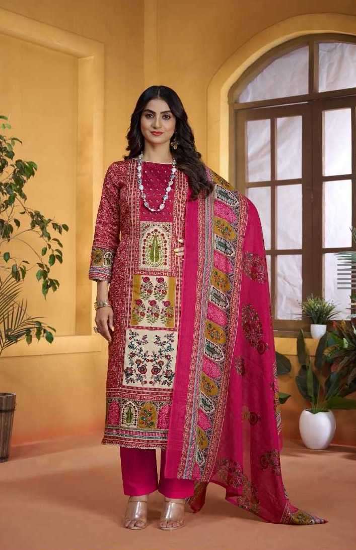 BELLA SERIES 6001 TO 6004 BY RADHIKA AZARA DESIGNER PRINTED AND EMBROIDERY WORK ZAM SUITS ARE AVAILABLE AT WHOLESALE PRICE