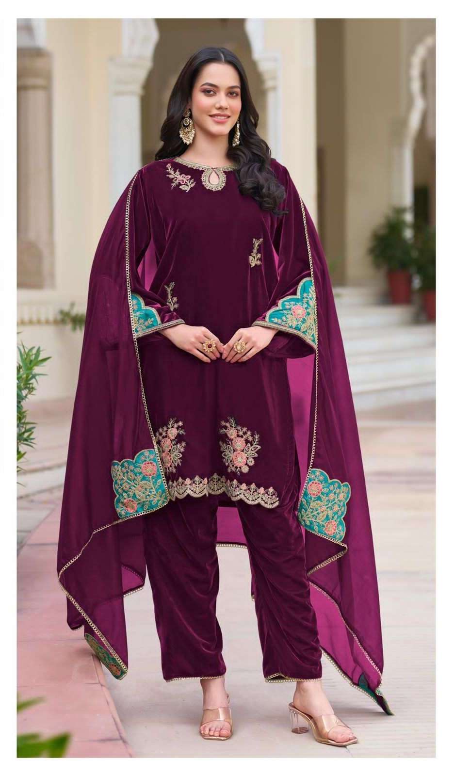 D 659 BY DEEPSY DESIGNER EMBROIDERY WORK VELVET READYMADE SUITS ARE AVAILABLE AT WHOLESALE PRICE