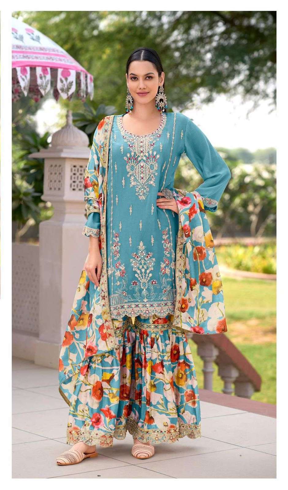 D 667 BY DEEPSY DESIGNER EMBROIDERY WORK CHINON READYMADE SUITS ARE AVAILABLE AT WHOLESALE PRICE