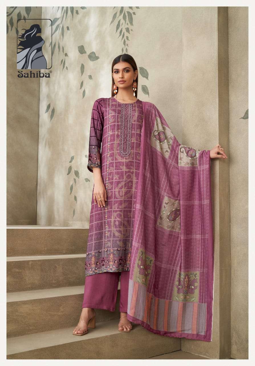 DHITI SERIES 7200 BY SAHIBA DESIGNER DIGITAL PRINTED AND HAND WORK STAPLE TWILL SUITS ARE AVAILABLE AT WHOLESALE PRICE