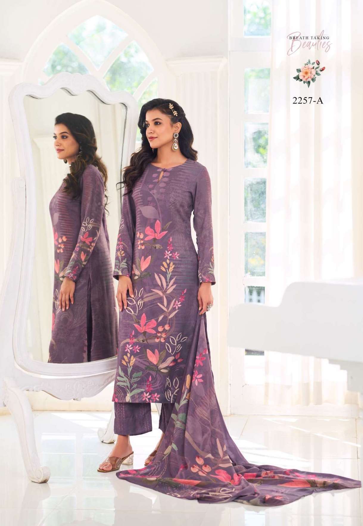 DILKHUSH SERIES 2257 BY SIMAR DESIGNER DIGITAL PRINTED PASHMINA SUITS ARE AVAILABLE AT WHOLESALE PRICE