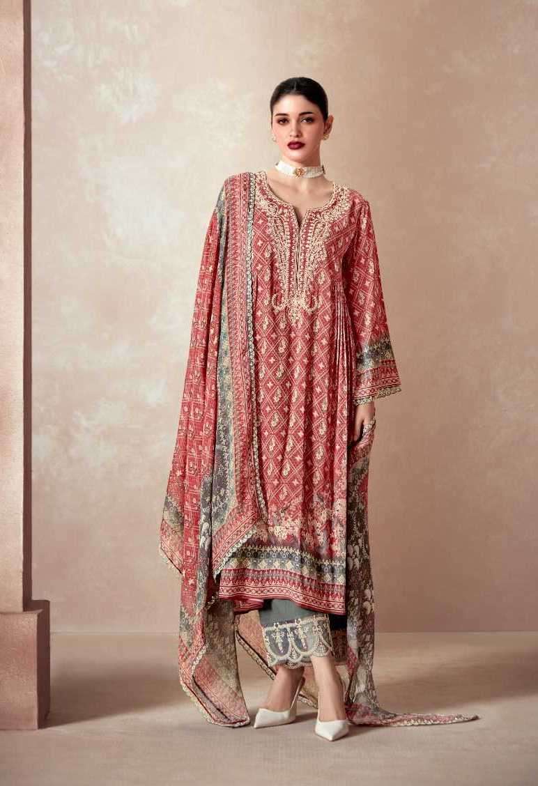 ELAHEH SERIES 9511 TO 9516 BY HEER KIMORA DESIGNER DIGITAL PRINTED AND EMBROIDERY WORK PASHMINA STAPLE SUITS ARE AVAILABLE AT WHOLESALE PRICE 