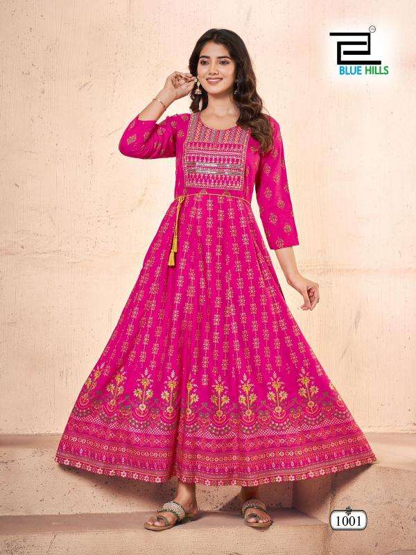 FESTIVAL PRO MAX SERIES 1001 TO 1008 BY BLUE HILLS DESIGNER PRINTED RAYON ANARKALI GOWNS ARE AVAILABLE AT WHOLESALE PRICE