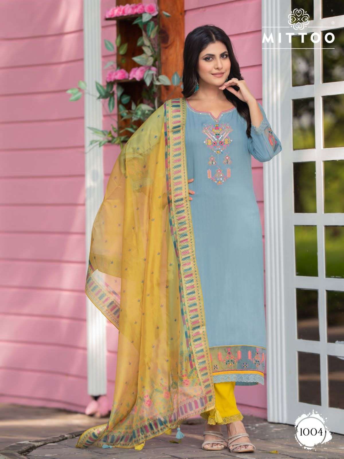 KAAINA SERIES 2001 TO 2006 BY MITTO DESIGNER WORK RAYON KURTI WITH BOTTOM AND DUPATTA ARE AVAILABLE AT WHOLESALE PRICE