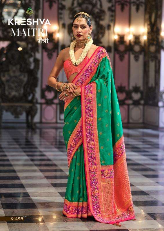 MAITRI SERIES 454 TO 462 SAREE BY KRESHVA DESIGNER BANARASI VISCOSE POLY SILK SAREES ARE AVAILABLE AT WHOLESALE PRICE