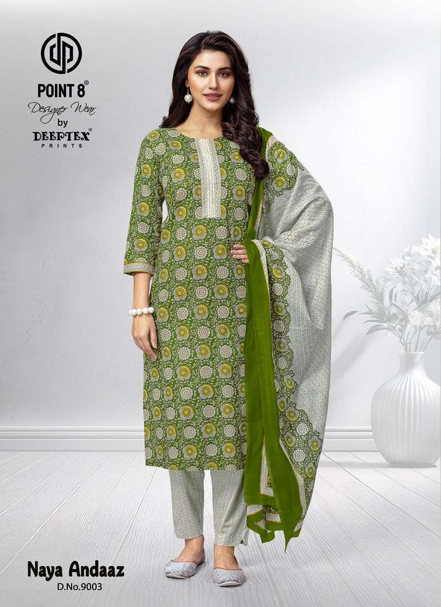 NAYA ANDAAZ VOL-9 SERIES 9001 TO 9010 BY POINT 8 DEEPTEX DESIGNER WITH PRINTED COTTON READYMADE SLAWAR SUITS ARE AVAILABLE AT WHOLESALE PRICE