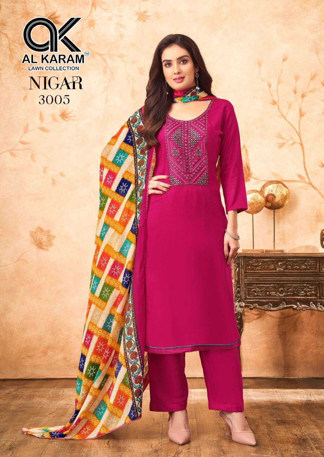 NIGAR EDITION-3 SERIES 3001 TO 3006 BY AL KARAM DESIGNER WITH EMBROIDERY WORK RAYON SUITS ARE AVAILABLE AT WHOLESALE PRICE