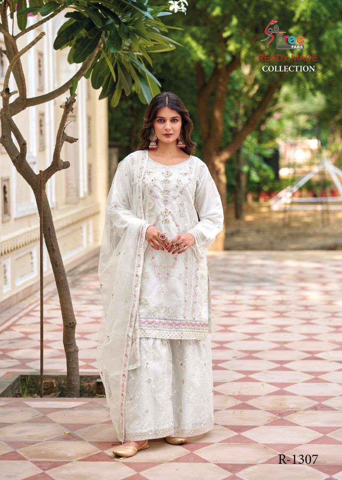 R 1307 BY SHREE FABS DESIGNER EMBROIDERY WORK ORGANZA READYMADE SUITS ARE AVAILABLE AT WHOLESALE PRICE