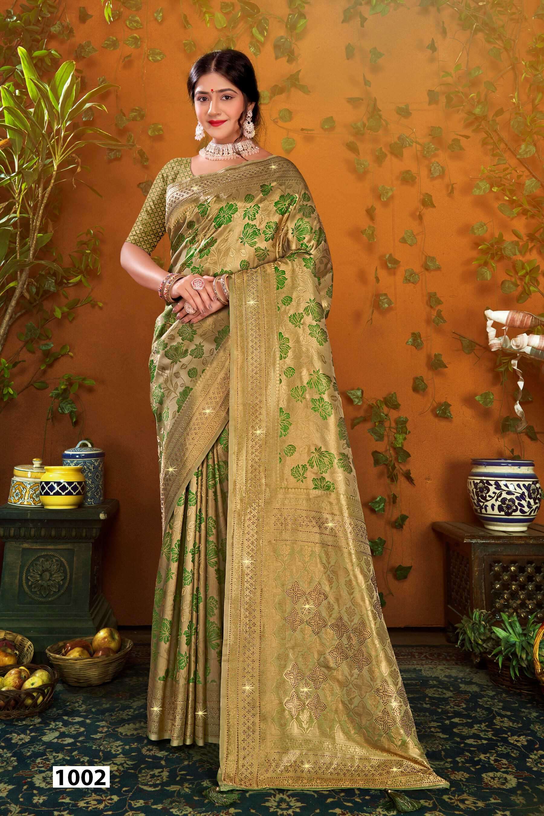 SHAHZEEN TISSUE SAROSKI VOL-2 SERIES 1001 TO 1006 SAREE BY SAROJ DESIGNER SATIN SILK SAREES ARE AVAILABLE AT WHOLESALE PRICE