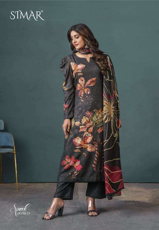 SPARK SERIES 8058 BY SIMAR DESIGNER DIGITAL PRINTED AND HAND WORK VISCOSE PASHMINA SUITS ARE AVAILABLE AT WHOLESALE PRICE