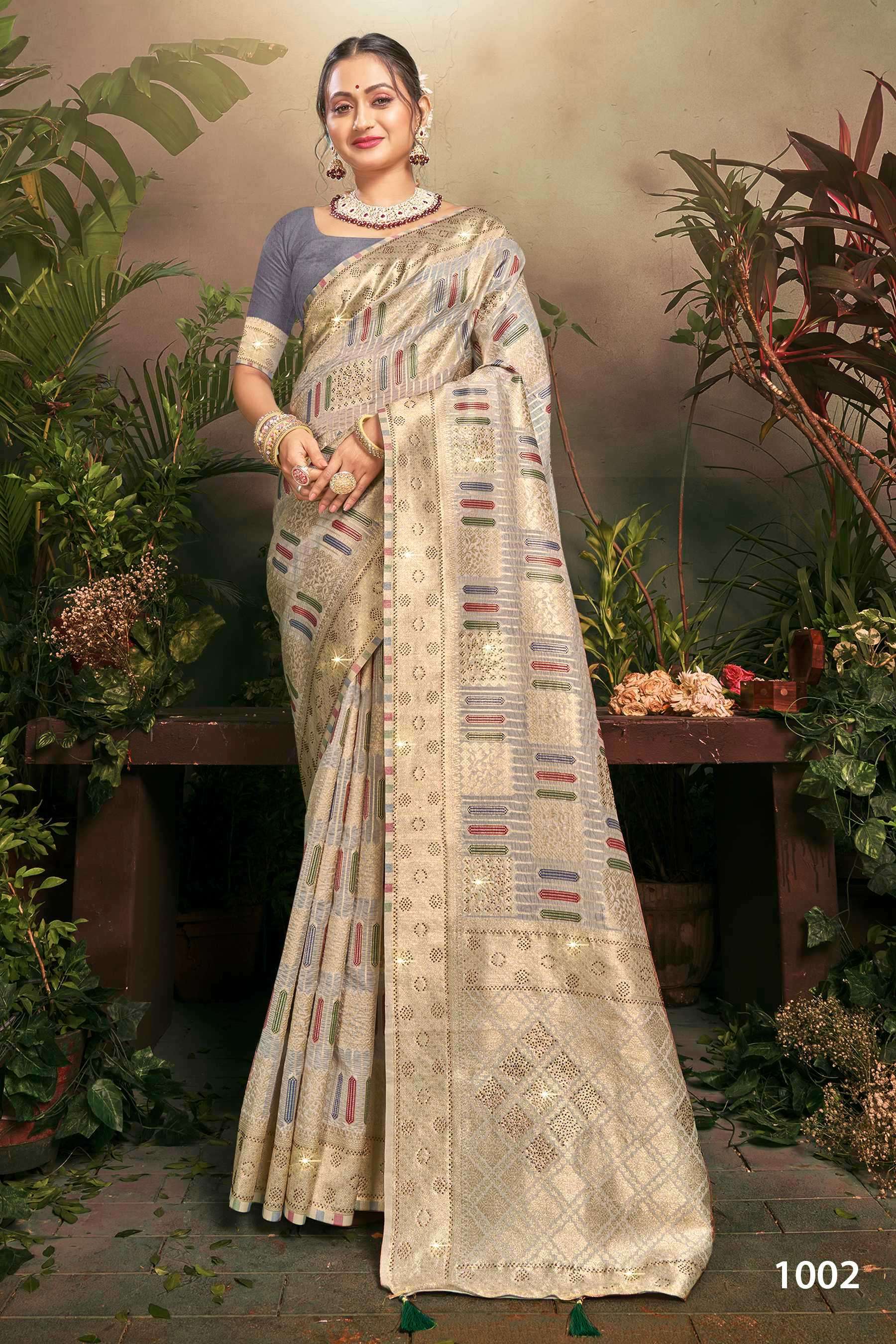 TILAK ORGANZA SAROSKI VOL-3 SERIES 1001 TO 1006 SAREE BY SAROJ DESIGNER TISSUE ORGANZA SAREES ARE AVAILABLE AT WHOLESALE PRICE