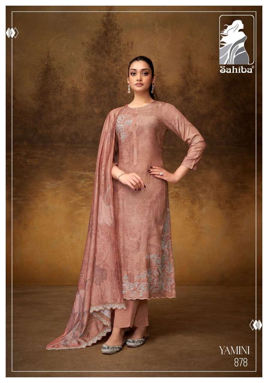 YAMINI SERIES 800 BY SAHIBA DESIGNER DIGITAL PRINTED AND HAND WORK STAPLE TWILL SUITS ARE AVAILABLE AT WHOLESALE PRICE