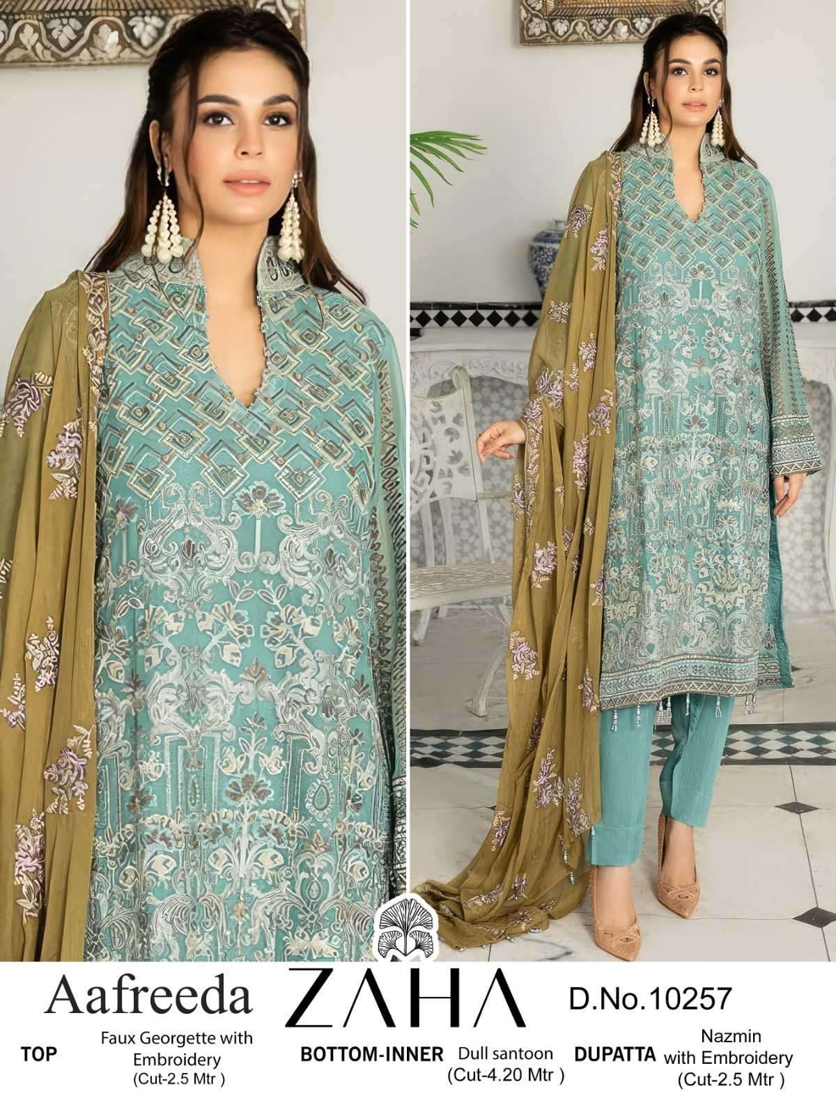 AAFREEDA VOL-1 BY ZAHA SERIES 10256 TO 10258 BY ZAHA DESIGNER WITH WORK GEORGETTE PAKISTANI STYLE SUITS ARE AVAILABLE AT WHOLESALE PRICE