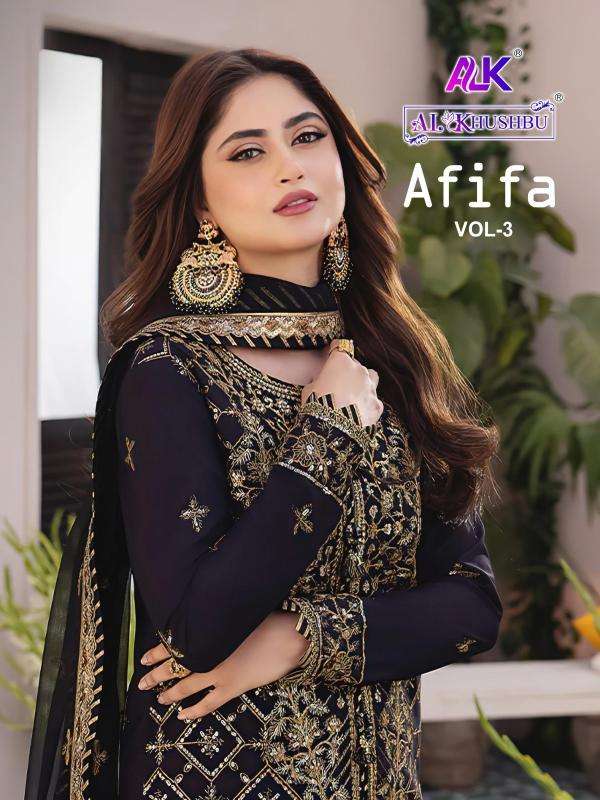 AFIFA VOL-3 SERIES 6018 TO 6020 BY AL KHUSHBU DESIGNER EMBROIDERY WORK PAKISTANI STYLE GEORGETTE SUITS ARE AVAILABLE AT WHOLESALE PRICE