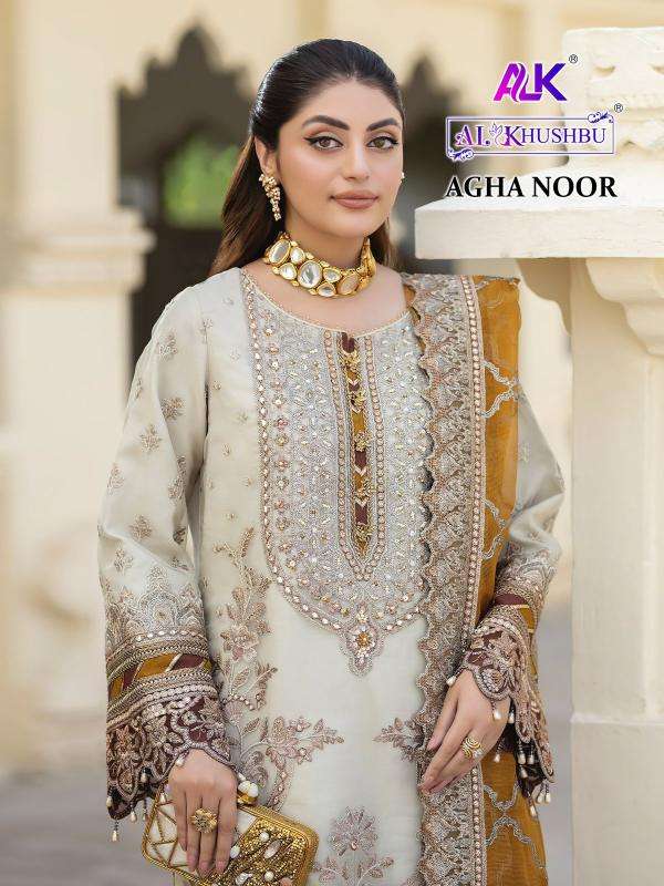 AGHA NOOR SERIES 6003 TO 6006 BY AL KHUSHBU DESIGNER EMBROIDERY WORK GEORGETTE PAKISTANI STYLE SUITS ARE AVAILABLE AT WHOLESALE PRICE