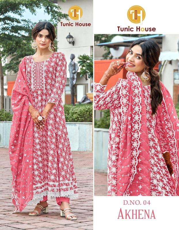 AKHENA SERIES 02 TO 06 BY TUNIC HOUSE DESIGNER WORK ORGANZA SILK TOP WITH BOTTOM AND DUPATTA ARE AVAILABLE AT WHOLESALE PRICE