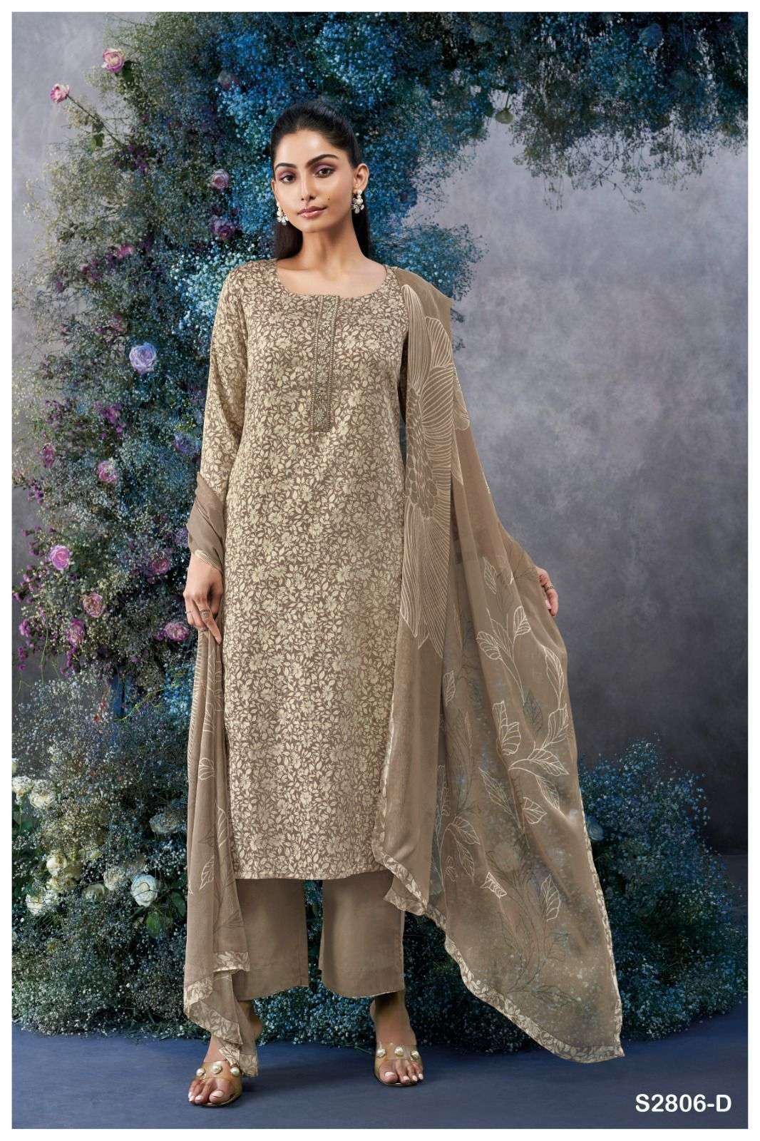 AMIHAN SERIES 2806 BY GANGA DESIGNER PRINTED AND EMBROIDERY WORK COTTON SATIN SUITS ARE AVAILABLE AT WHOLESALE PRICE