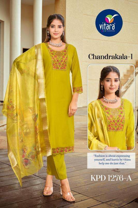 CHANDRAKALA SERIES 1276 BY VITARA DESIGNER WORK SILK TOP WITH BOTTOM AND DUPATTA ARE AVAILABLE AT WHOLESALE PRICE