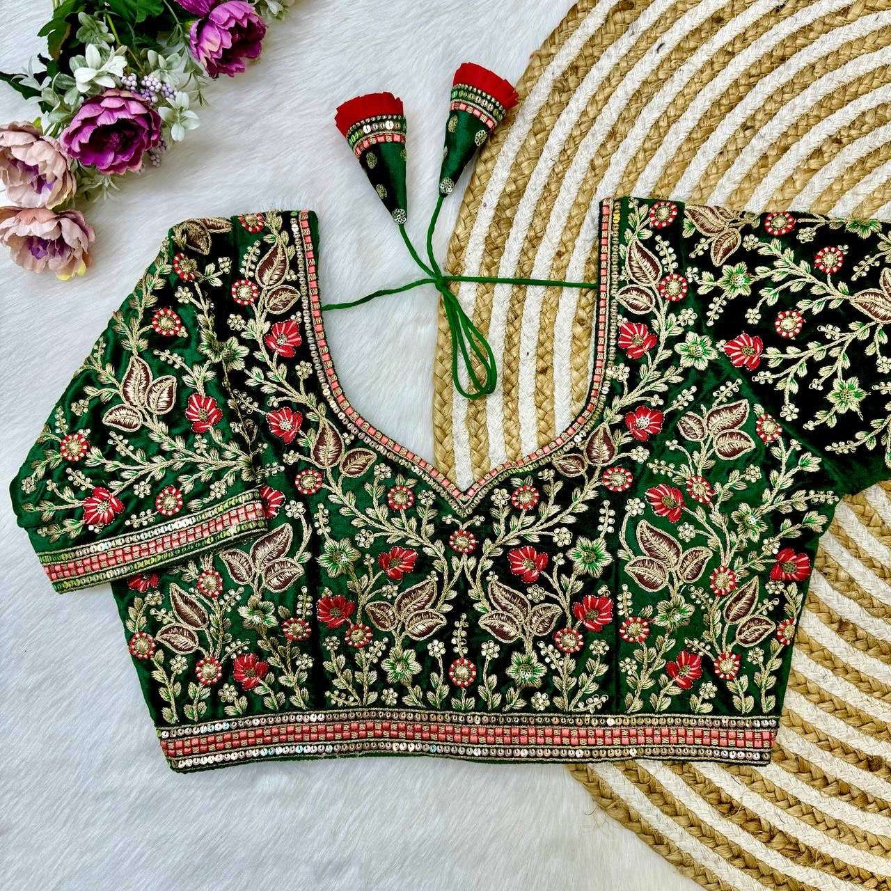 READYMADE BLOUSE SERIES 166 DESIGNER HEAVY WORK BRIDAL WEAR VELVET READYMADE BLOUSES ARE AVAILABLE AT WHOLESALE PRICE