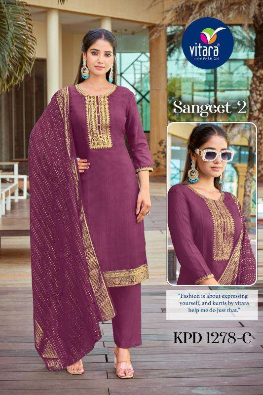 SANGEET VOL-2 SERIES 1278 BY VITARA DESIGNER WORK SILK TOP WITH BOTTOM AND DUPATTA ARE AVAILABLE AT WHOLESALE PRICE