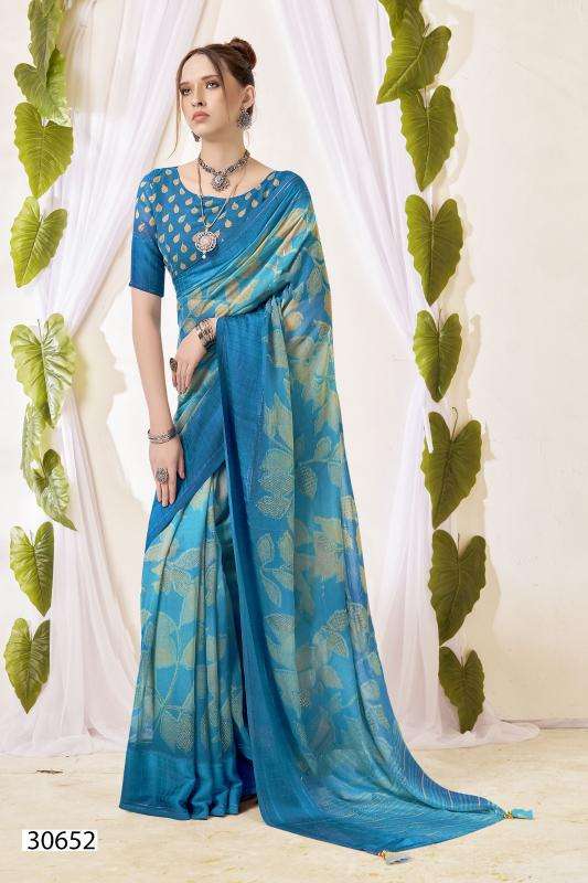 VYANJANA VOL-8 SERIES 30651 TO 30656 SAREE BY VALLABHI PRINTS DESIGNER PRINTED SHIMMER GEORGETTE SAREES ARE AVAILABLE AT WHOLESALE PRICE