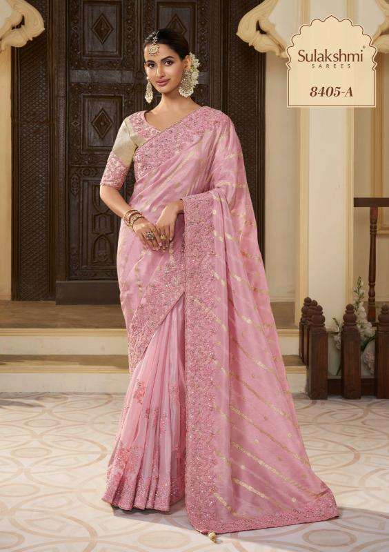 WEDDING SAGA HIT COLOR SERIES 8402 TO 8405 SAREE BY SULAKSHMI DESIGNER WORK TISSUE SILK SAREES ARE AVAILABLE AT WHOLESALE PRICE