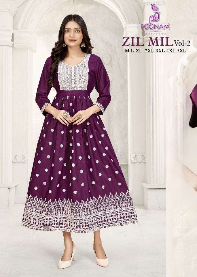 ZIL MIL VOL-2 SERIES 2001 TO 2004 BY POONAM DESIGNER PRINTED RAYON KURTIS ARE AVAILABLE AT WHOLESALE PRICE
