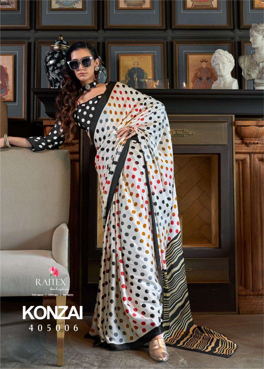 KONZAI SERIES 405001 TO 405004 SAREE BY RAJTEX DESIGNER DIGITAL PRINTED SATIN CREPE SAREES ARE AVAILABLE AT WHOLESALE PRICE