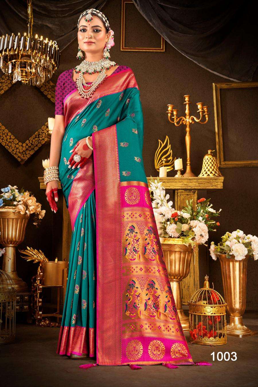 NATH PAITHANI SAROSKI SERIES 1001 TO 1008 SAREE BY SAROJ DESIGNER BRIDAL WEAR SILK SAREES ARE AVAILABLE AT WHOLESALE PRICE