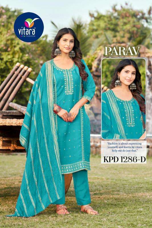 PARAV SERIES 1286 BY VITARA DESIGNER WORK ROMAN SILK TOP WITH BOTTOM AND DUPATTA ARE AVAILABLE AT WHOLESALE PRICE