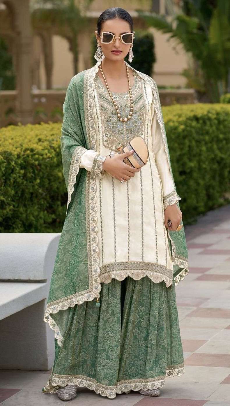 R 1629 BY SHREE FABS DESIGNER HEAVY WORK CHINON READYMADE SUITS ARE AVAILABLE AT WHOLESALE PRICE