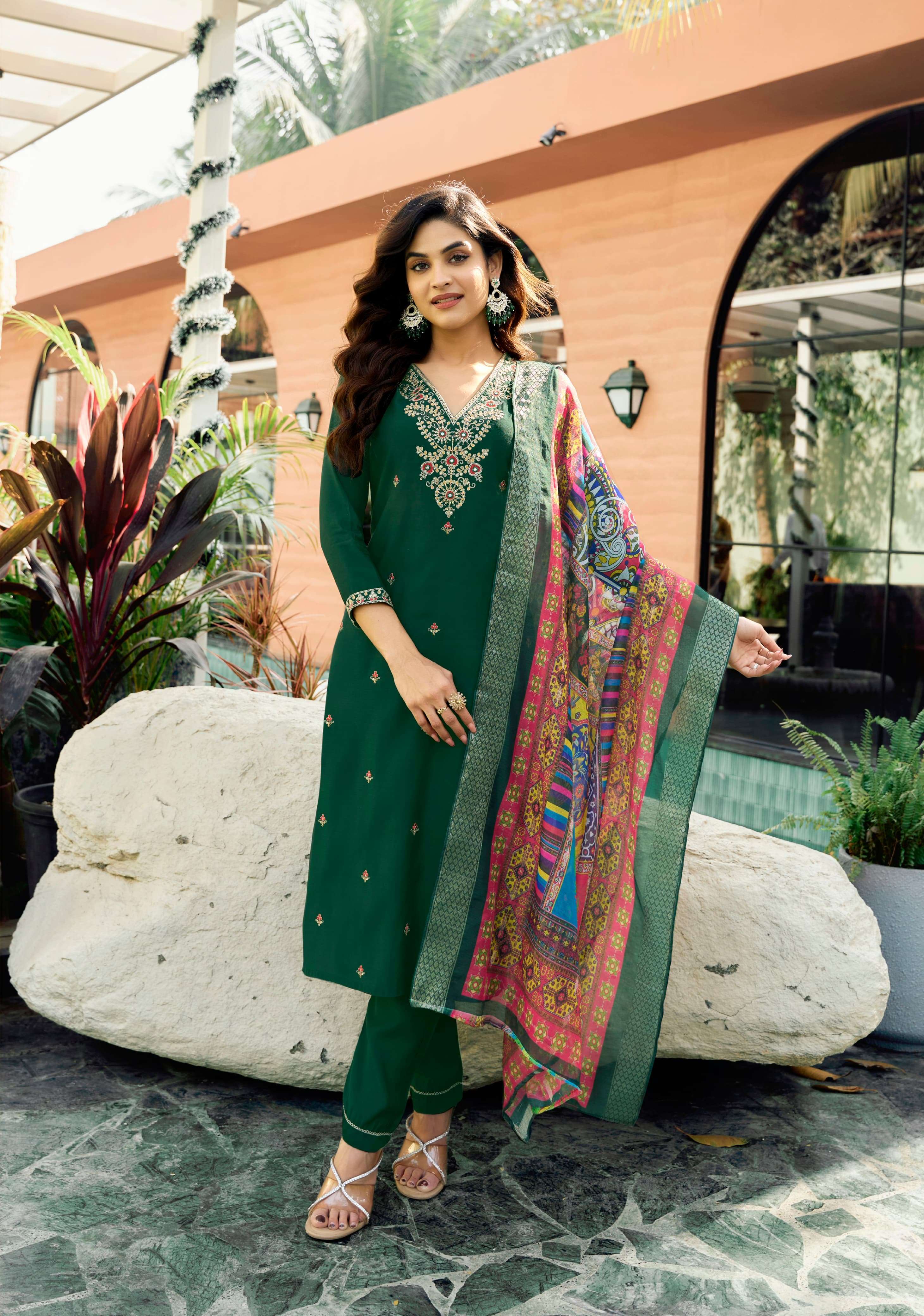 RANGAT SERIES 1001 TO 1006 BY OSSM DESIGNER WORK VISCOSE ROMAN SILK TOP WITH BOTTOM AND DUPATTA ARE AVAILABLE AT WHOLESALE PRICE