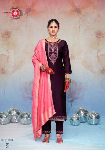 RILEY SERIES 16181 TO 16186 BY TRIPLE A DESIGNER EMBROIDERY WORK READYMADE COTTON SUITS ARE AVAILABLE AT WHOLESALE PRICE