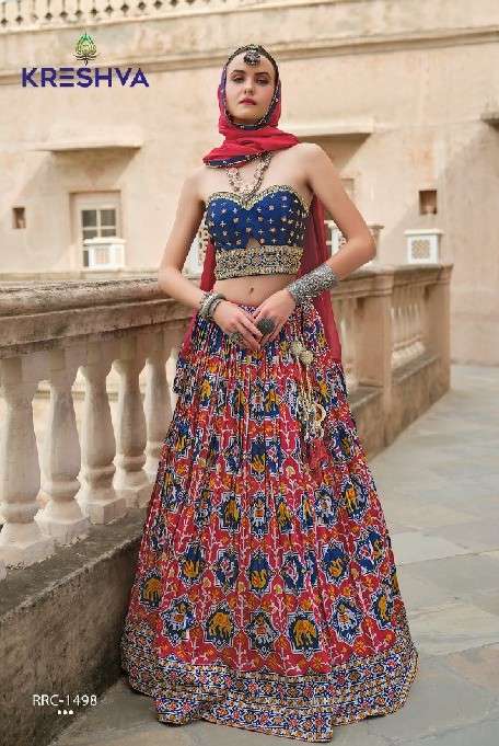 SHIVANGI LEHENGA BY KRESHVA DESIGNER PRINTED AND WORK READYMADE SILK LEHENGAS ARE AVAILABLE AT WHOLESALE PRICE