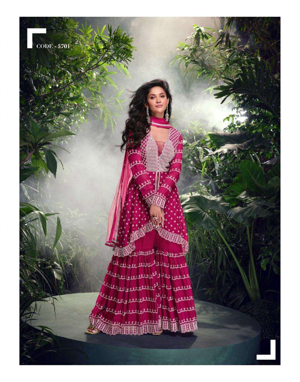 SHIVANI SERIES 5699 TO 5701 BY SAYURI DESIGNER FANCY WORK READYMADE CHINON SILK SUITS ARE AVAILABLE AT WHOLESALE PRICE