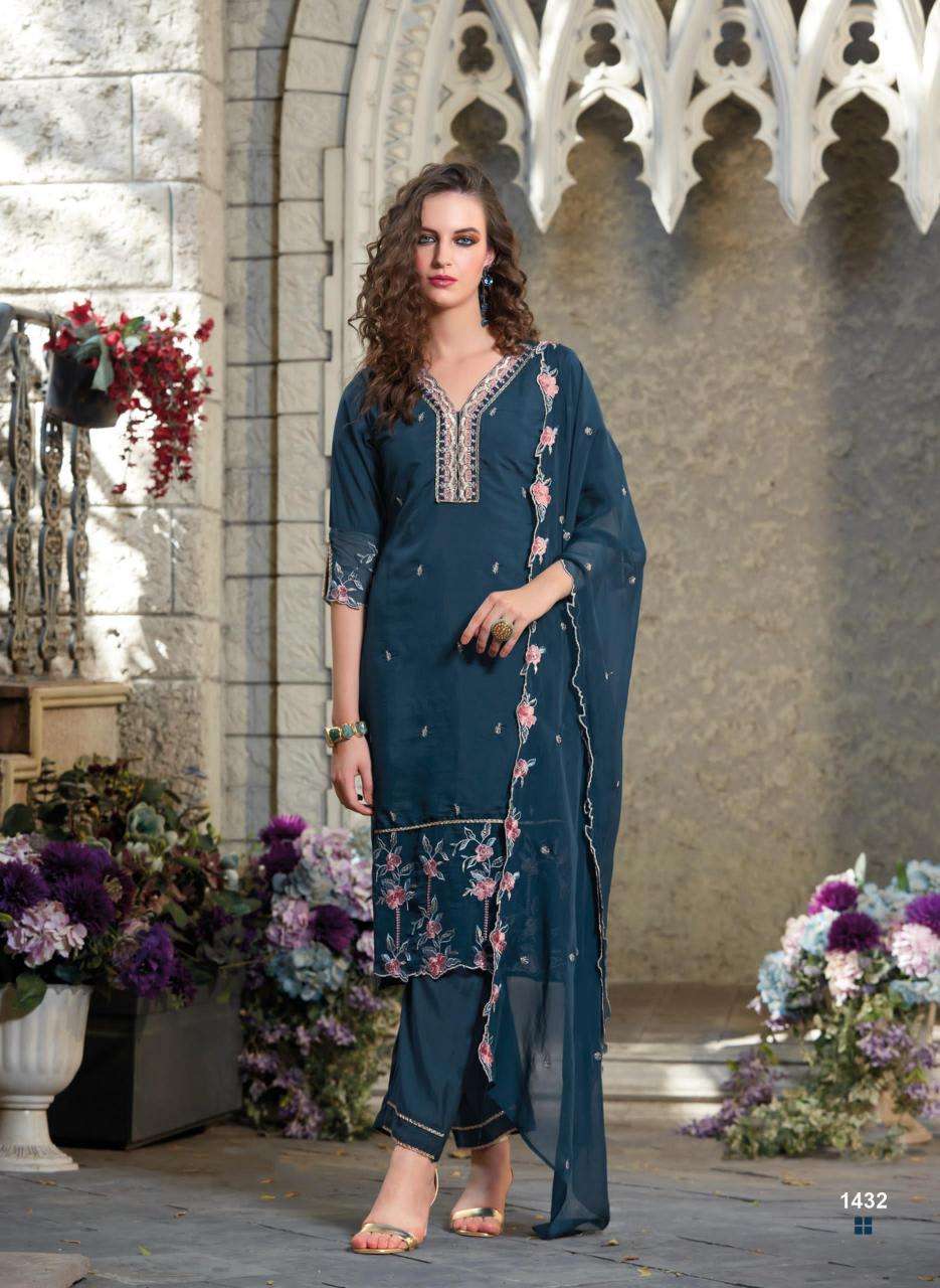 SWAARA SERIES 1431 TO 1436 BY LADY LEELA DESIGNER EMBROIDERY AND HAND WORK VISCOSE SILK TOP WITH BOTTOM AND DUPATTA ARE AVAILABLE AT WHOLESALE PRICE