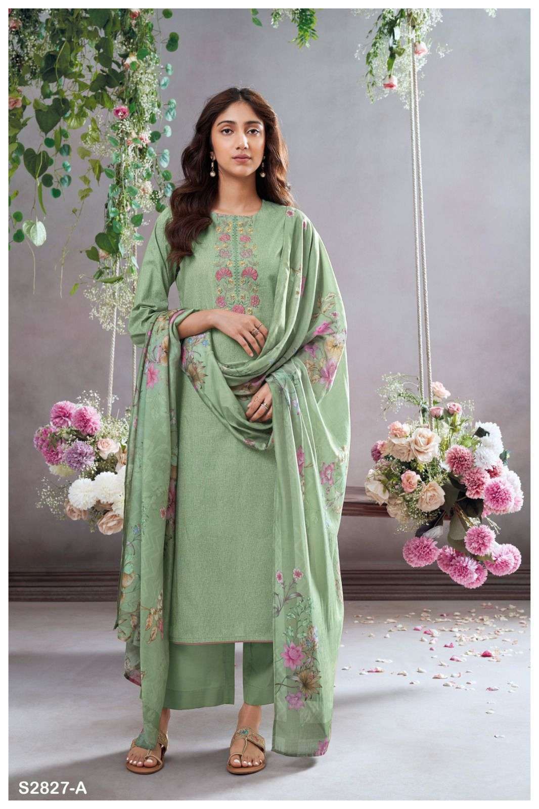 TEUILA SERIES 2827 BY GANGA DESIGNER PRINTED AND EMBROIDERY WORK COTTON SUITS ARE AVAILABLE AT WHOLESALE PRICE