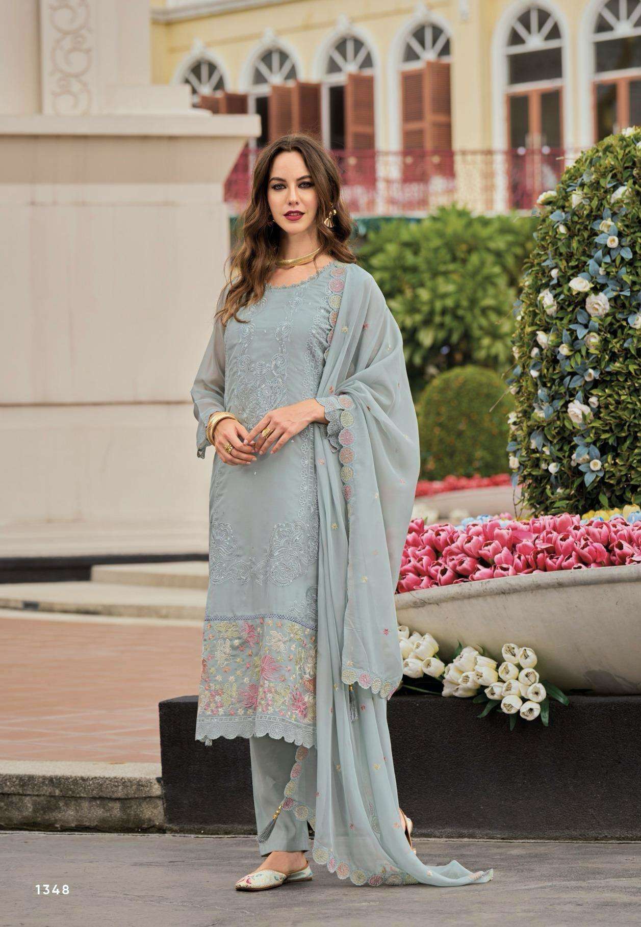 MRISTA SERIES 1347 TO 1348 BY ZAVERI DESIGNER EMBROIDERY WORK READYMADE ORGANZA SUITS ARE AVAILABLE AT WHOLESALE PRICE