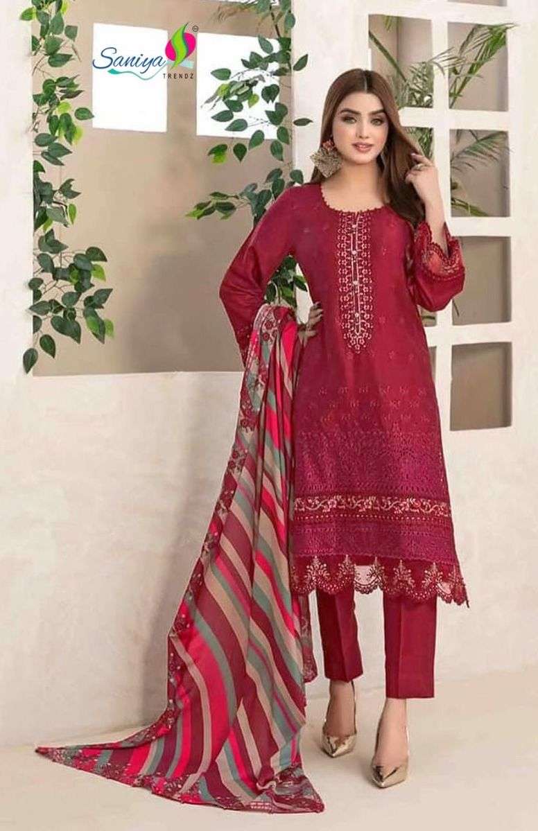 RANG RASIYA NX VOL-8 SERIES 8001 TO 8004 BY SANIYA TRENDZ DESIGNER EMBROIDERY WORK COTTON PAKISTANI STYLE SUITS ARE AVAILABLE AT WHOLESALE PRICE