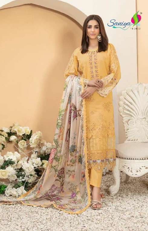 RANG RASIYA VOL-7 SERIES 7001 TO 7005 BY SANIYA TRENDS DESIGNER EMBROIDERY WORK COTTON PAKISTANI STYLE SUITS ARE AVAILABLE AT WHOLESALE PRICE