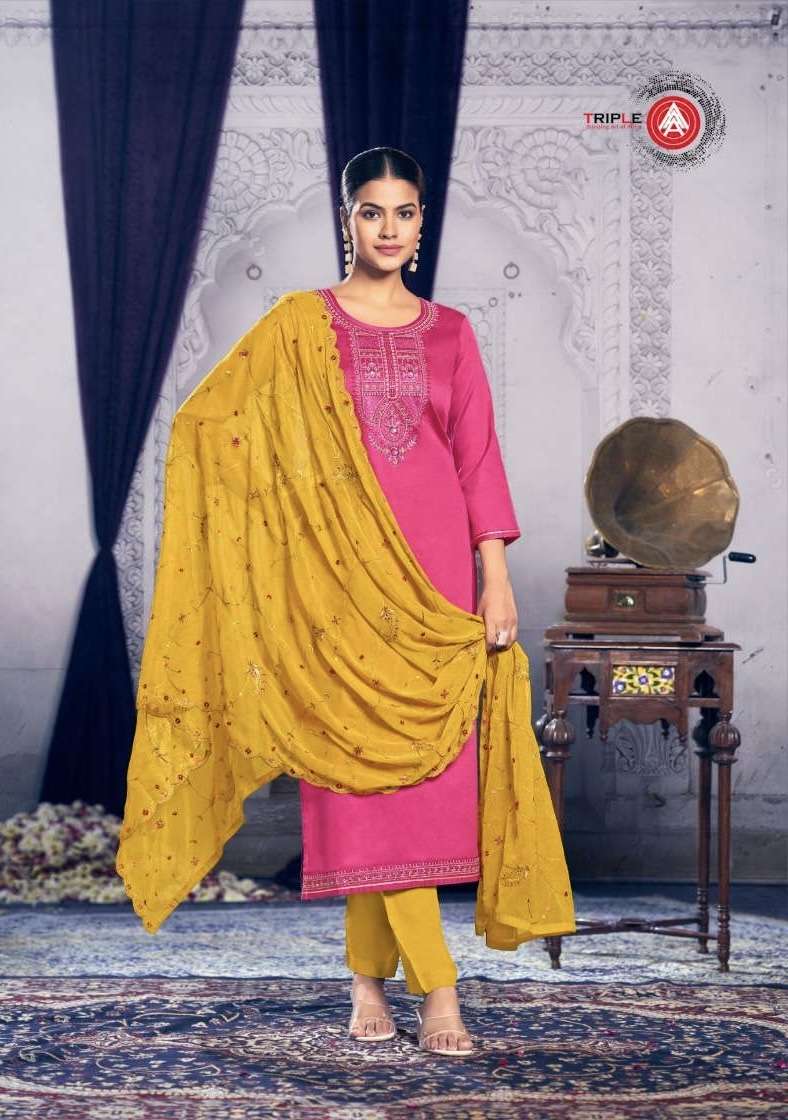 APARNA SERIES 17211 TO 17216 BY TRIPLE A DESIGNER HEAVY WORK JAM COTTON SUITS ARE AVAILABLE AT WHOLESALE PRICE