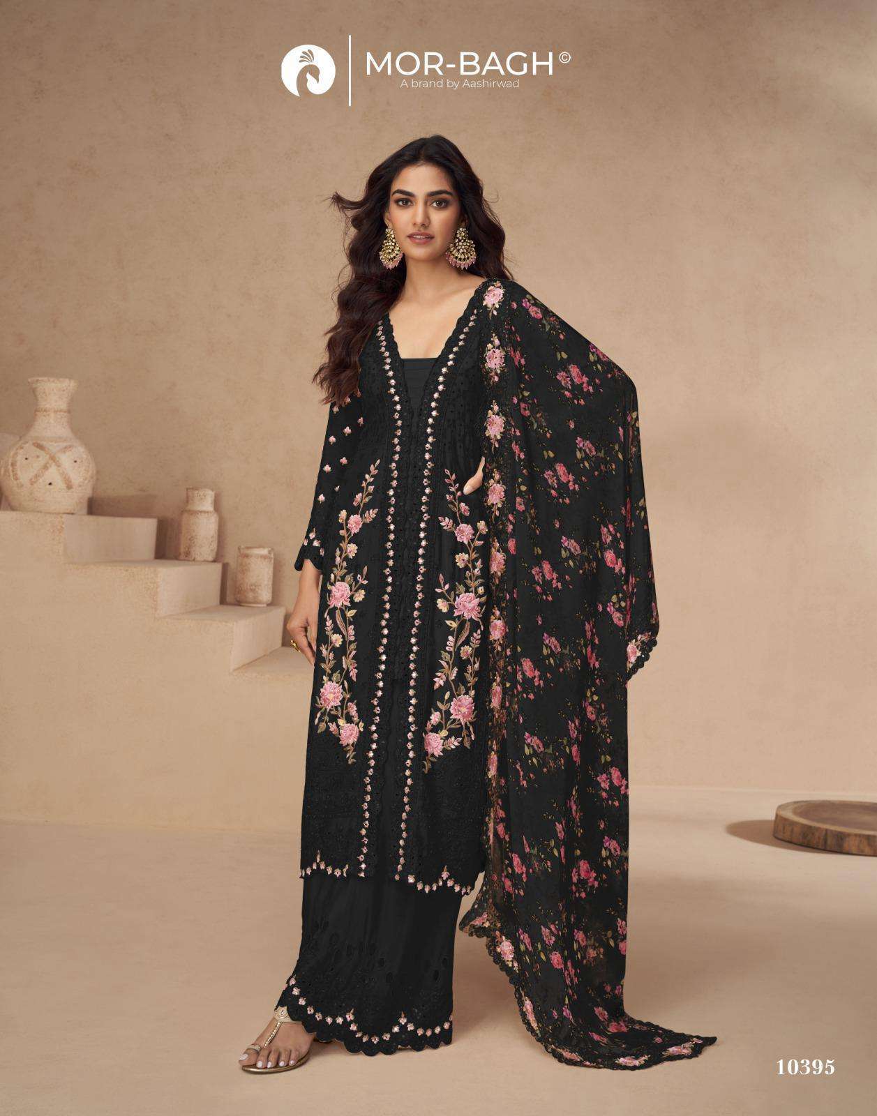 AARNA COLOR PLUS SERIES 10394 TO 10398 BY AASHIRWAD DESIGNER PRINTED AND WORK CHINON SILK READYMADE SUITS ARE AVAILABLE AT WHOLESALE PRICE
