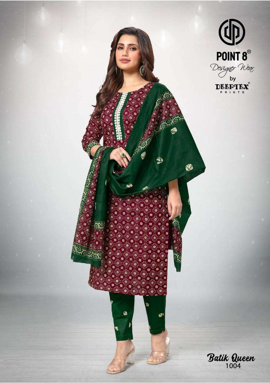 BATIK QUEEN VOL-1 SERIES 1001 TO 1010 BY POINT 8 DEEPTEX DESIGNER PRINTED COTTON READYMADE SUITS ARE AVAILABLE AT WHOLESALE PRICE