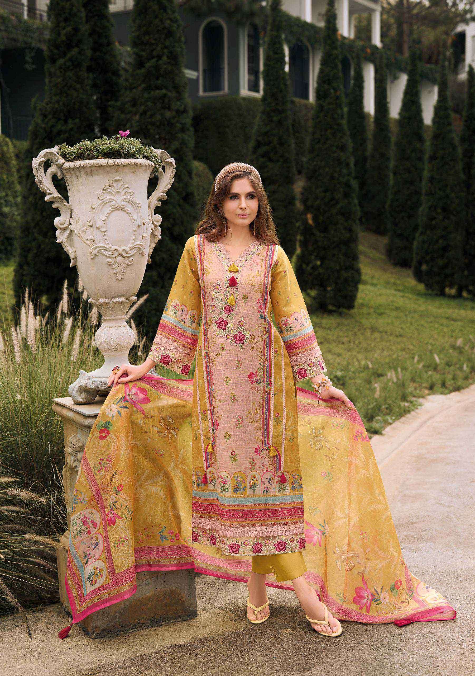 IZAHAR VOL-4 SERIES 44101 TO 44104 BY KAILEE DESIGNER WITH PRINTED AND WORK LINEN TOP WITH BOTTOM AND DUPATTA ARE AVAILABLE AT WHOLESALE PRICE