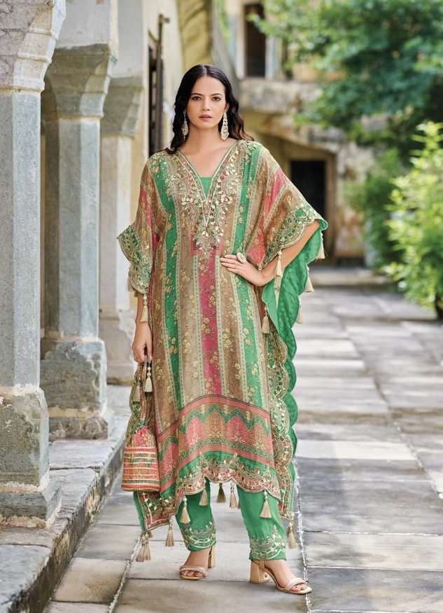 KAFTAN SERIES 1001 TO 1002 BY YOUR CHOICE DESIGNER PRINTED AND WORK CHINON KAFTAN WITH BOTTOM ARE AVAILABLE AT WHOLESALE PRICE