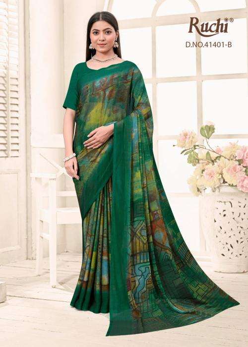 KAJAL CHIFFON VOL-3 SERIES 41401 SAREE BY RUCHI DESIGNER PRINTED CHIFFONE SAREES ARE AVAILABLE AT WHOLESALE PRICE