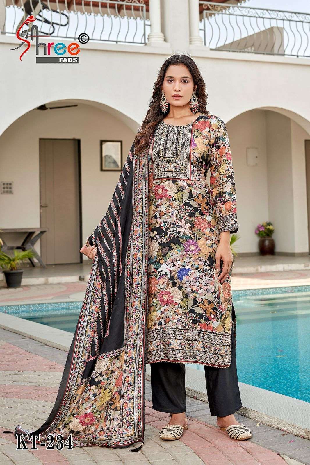 KT 2234 BY SHREE FABS DESIGNER DIGITAL PRINTED AND HAND WORK PAKISTANI STYLE VISCOSE MUSLIN SUITS ARE AVAILABLE AT WHOLESALE PRICE