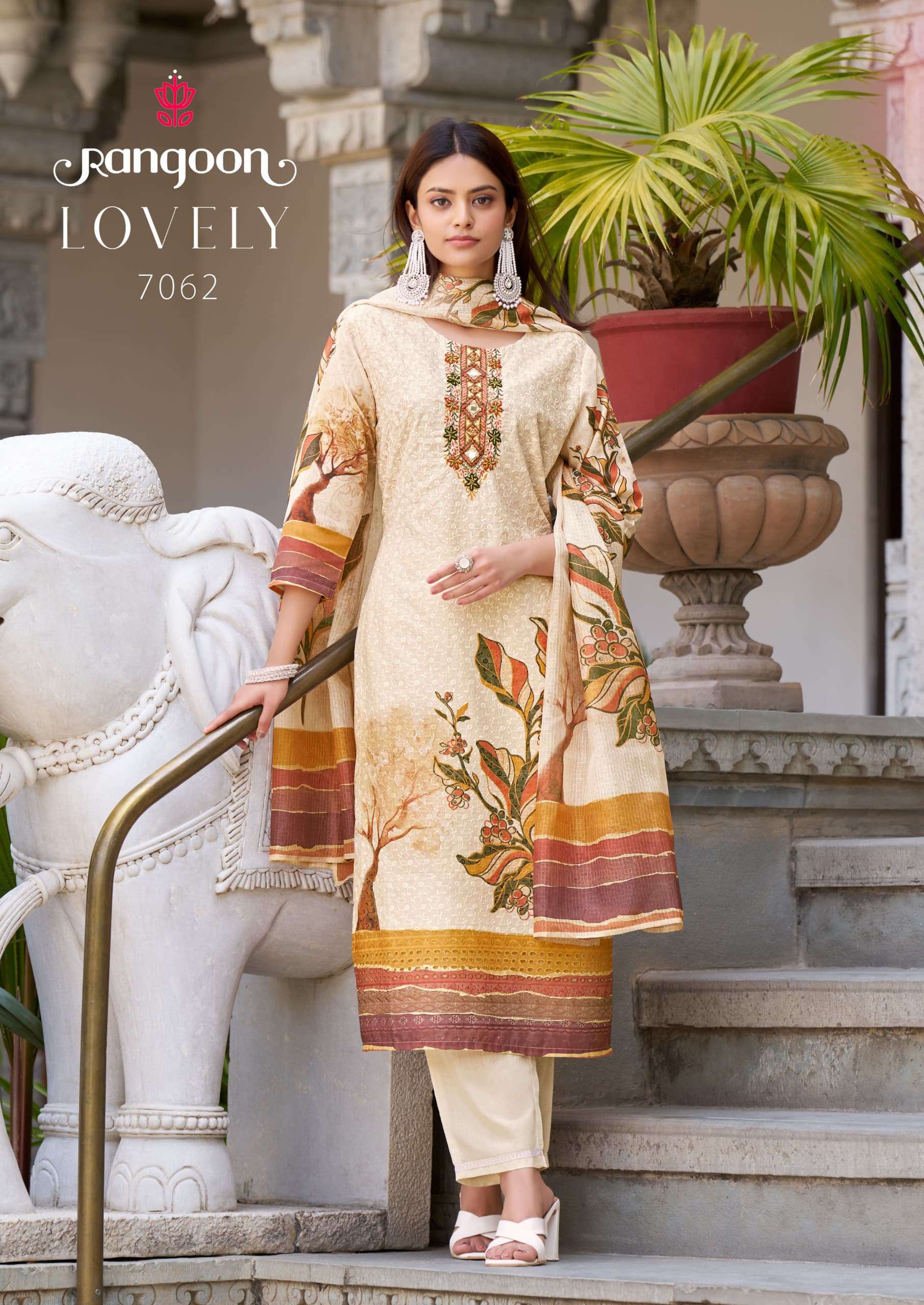 LOVELY SERIES 7061 TO 7064 BY RANGOON DESIGNER DIGITAL PRINTED AND WORK COTTON TOP WITH BOTTOM AND DUPATTA ARE AVAILABLE AT WHOLESALE PRICE