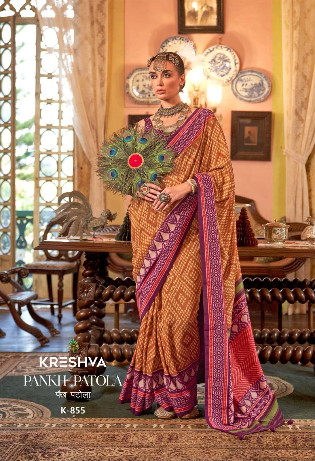 PANKH PATOLA SERIES 853 TO 864 SAREE BY KRESHVA DESIGNER SILK SAREES ARE AVAILABLE AT WHOLESALE PRICE