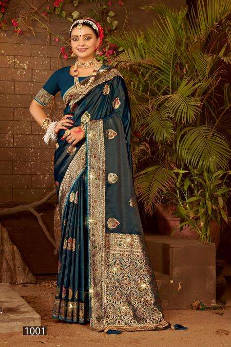 PIHU SATIN SAROSKI SERIES 1001 TO 1006 SAREE BY SAROJ DESIGNER SATIN SILK SAREES ARE AVAILABLE AT WHOLESALE PRICE